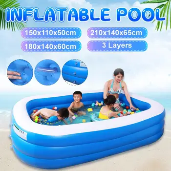 

150/180/210cm 3Layer Rectangle Large Inflatable Swimming Pool Kids Family Paddling Pool Bathtub Adult Toy Water Party Summer