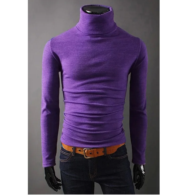 8 цветов брендовый осенний вязаный мужской свитер черный трикотаж Повседневный зимний мужской Высокий воротник поло свитер пуловер Свитера - Цвет: Фиолетовый