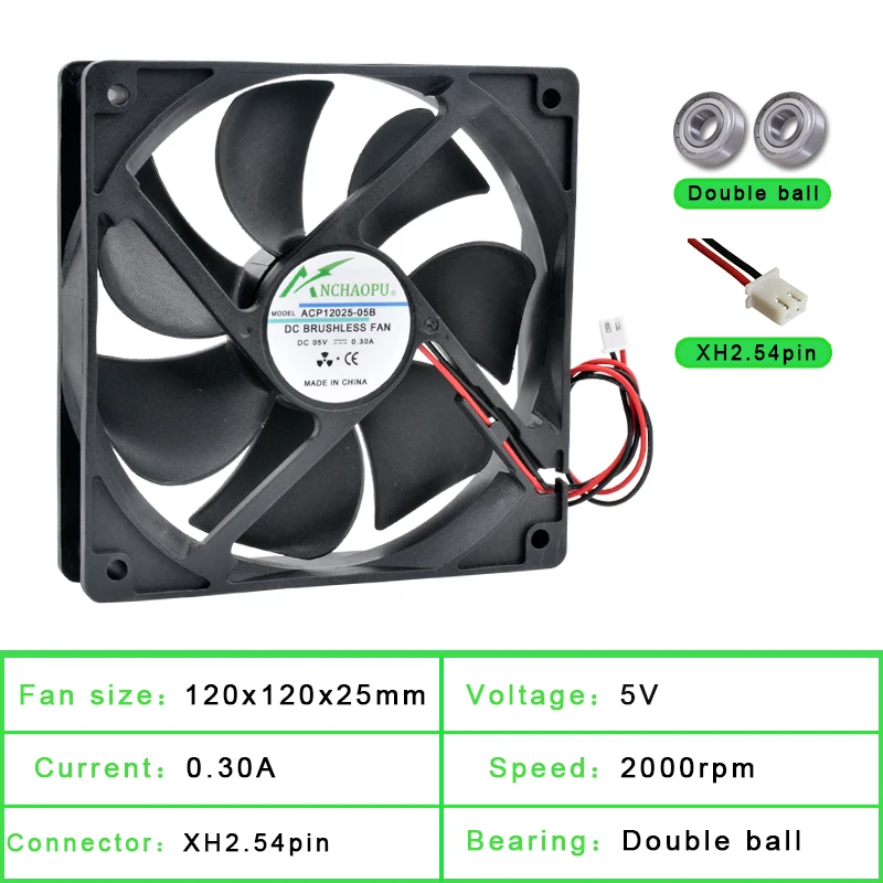 Ventilador Adequado para Chassis Inversor de Energia Acp12025 12cm 120 mm 120x120x25 mm dc 5v 12v 24v 2pin - Imagem 3