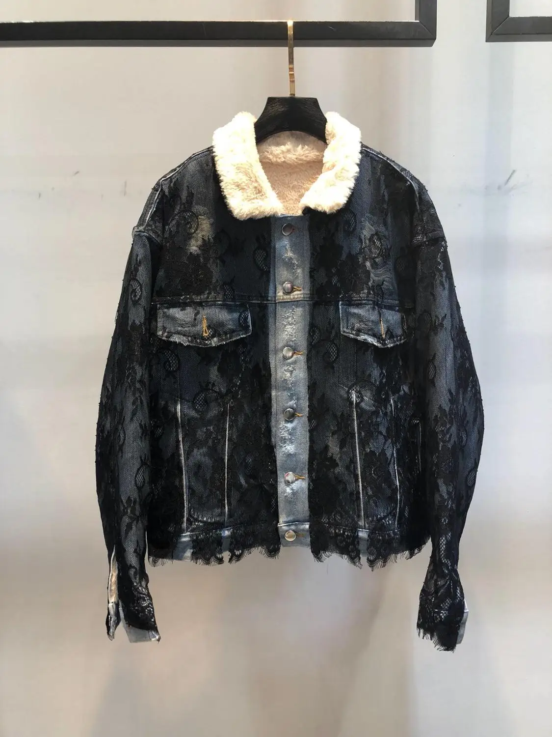 

2019 winner jacket women lace rabbit hair denim jacket female warm coat jacket ladies outerwear ddxgz2v 8.14