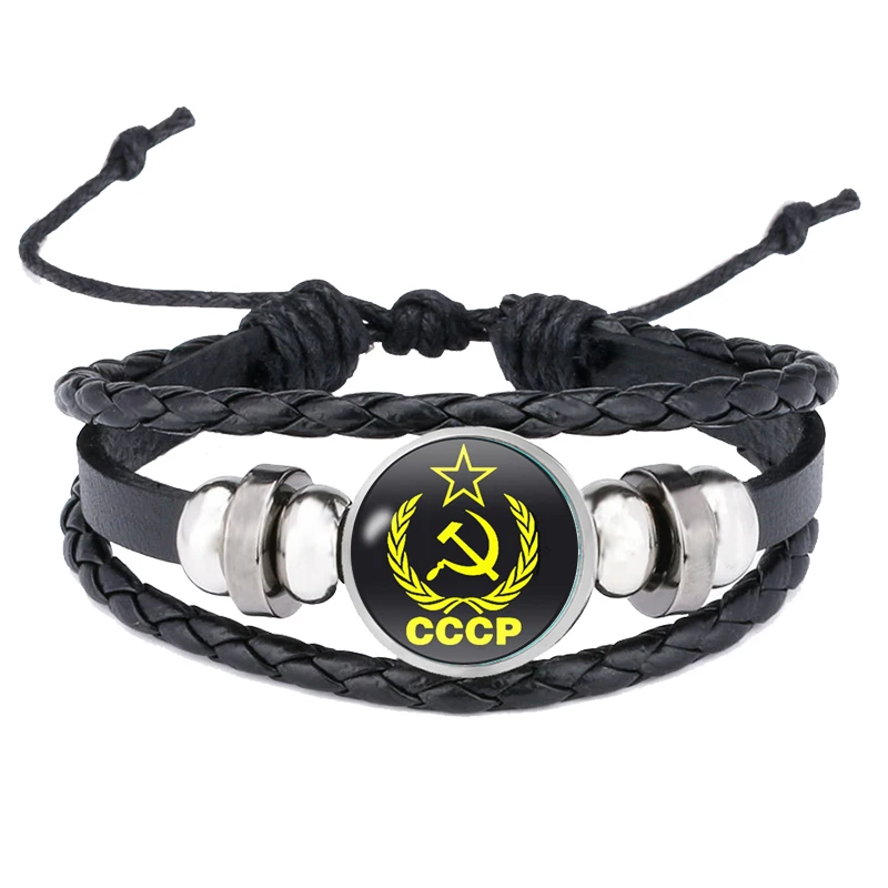 Советские значки, браслеты, серповидный молот, CCCP, русская эмблема, коммунизмы, браслеты, мужской женский браслет, кожаные ювелирные изделия, Pulsera