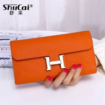 

Fashion Genuine Leather Wallets For Women Female Cell Phone Pocket Long Women Purses Lady Coin Purses Card Holder Clutch Bag