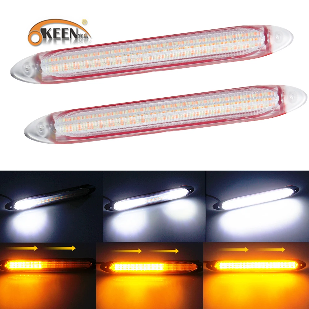

2pcs Universal DRL Light Car LED Daytime Running Light Scan Waterproof Headlight Strip Sequential Flow Yellow Turn Signal White