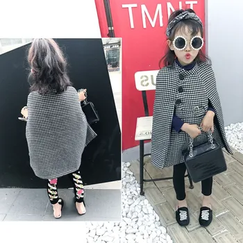 

2020 Spring Children Girl Thick Warm Jacket Cloak Plaid Girls Coat Kids Jacket Fashion Outwear Long Children Coats 2-7 Years Old