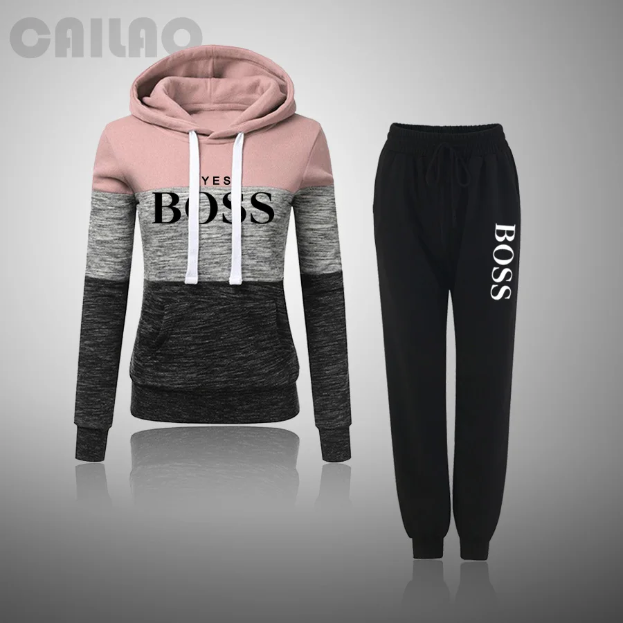Tracksuit Women Sportswear Sweat-Pants Jogging Hoodies Running-Set Long-Sleeve Female