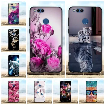 

For Huawei Honor 7X Case Silicone TPU Luxury Thin Black Cover For Huawei Honor 7X Phone Cases 3D Cute Flower Cat Bags Honor7x