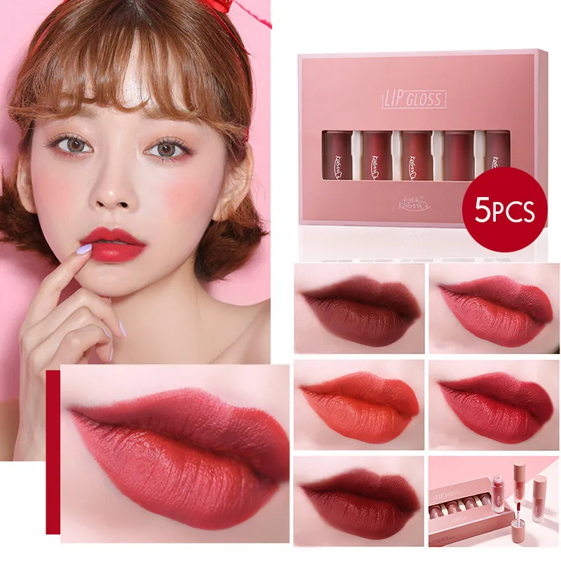 

LIP COLOR Gift Matte Lipstick Liquid Lipgloss 5pcs/Set Nude Sexy Moisturizing