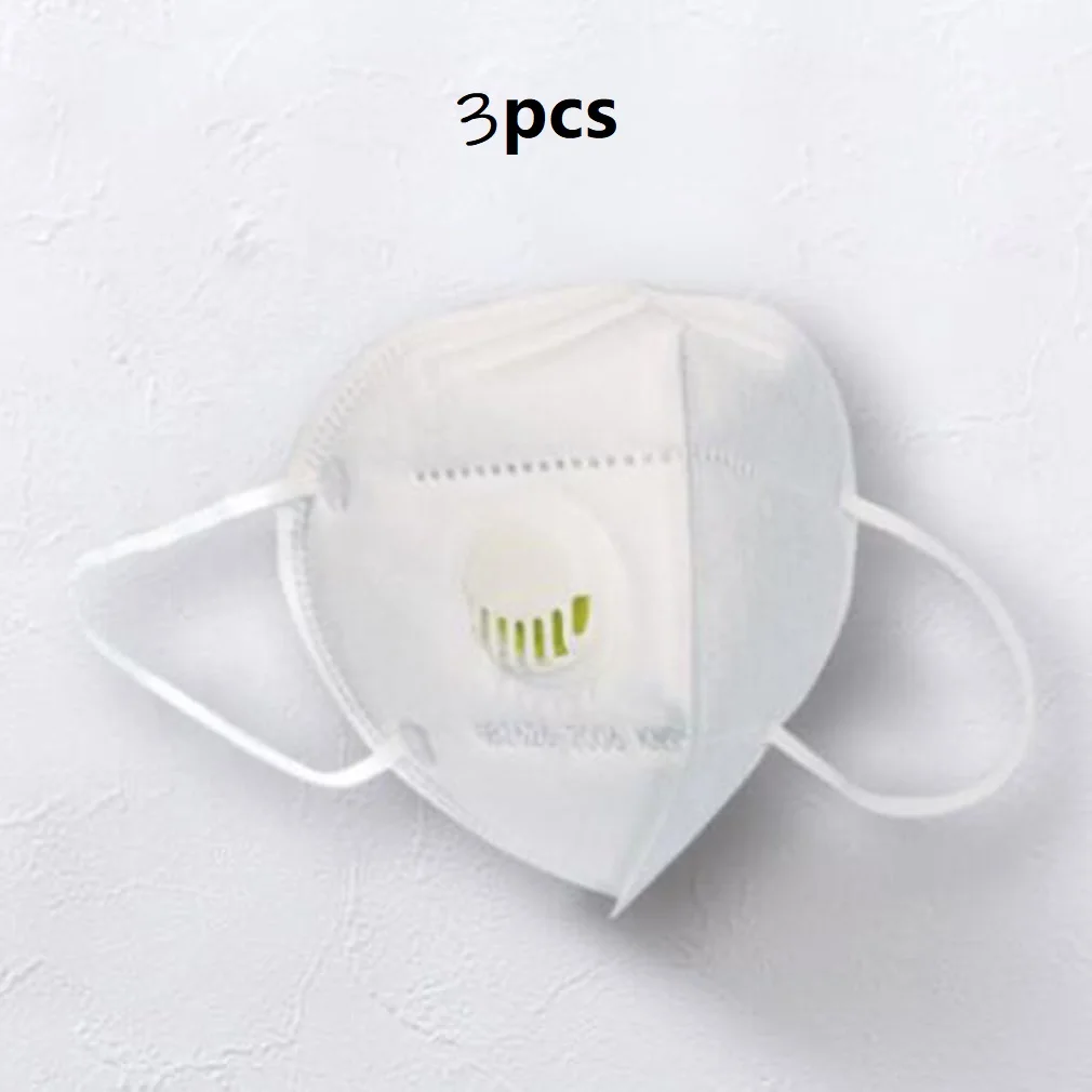 

3pcs 5-Layer Kn95 Civilian Mask With Breathing Valve Filter High Efficiency Filtration 3D Fitting Design Filter Air FFP2 Mask