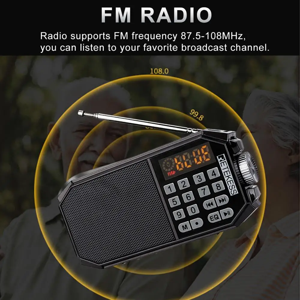 Retekess TR610 Bluetooth FM radio with headphone jack supports T flash TF card to read music from U disk supports Recording