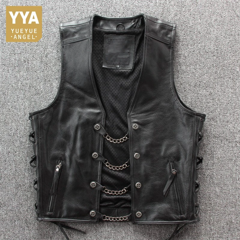 Chaleco de auténtico para motociclista, moda Punk, sólido, sin mangas, de una sola botonadura, 2022|Chalecos| - AliExpress