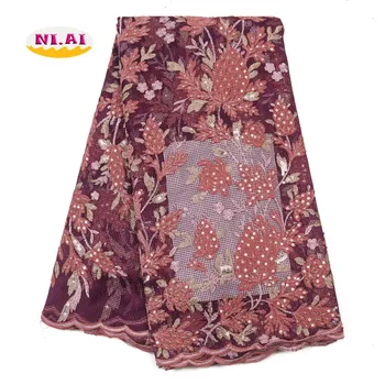 

NIAI Onion French Lace Fabric Embroiderey Velvet Lace 2019 High Quality Nigerian African Mesh Lace FabricS For Wedding XY3222B-4