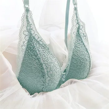 

Seamless Women's Underwear Beauty Back Brasieres Sexy Lace Wire Free Front Buckle Small Chest Bralette Push Up Bra Female