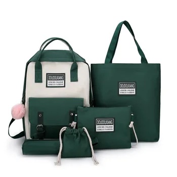 

Dihope 4Pcs/set Canvas School Bag For Teenagers Girls Student Shoulder Bags Travel School Backpacks Female Book Bags Hot Sale