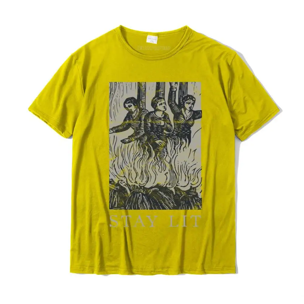 Discount Europe Design Short Sleeve Tshirts NEW YEAR DAY O-Neck 100% Cotton Fabric Tops Shirt for Men Tshirts Printed Occult Stay Lit Satan Devil Hell Unholy Antichrist Witch Long Sleeve T-Shirt__32796 yellow