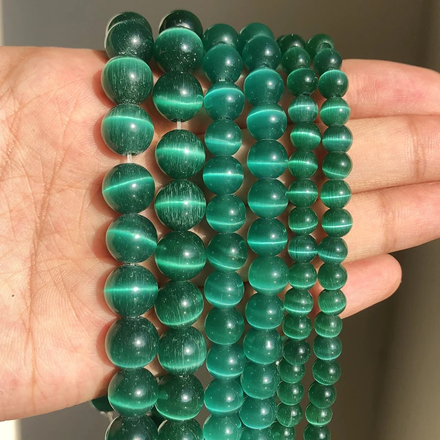 Natural Stone Pink White Moonstone Cat Eye Beads For Jewelry Making Smooth Loose Spacer Beads Opal Diy Charm Bracelets Necklace Dark Green