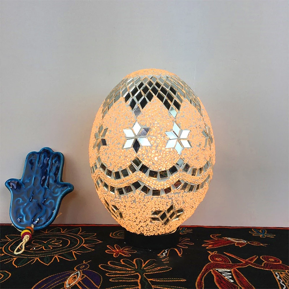 Винтаж счастливый яйцо Турецкая мозаика светодиодный детский ночник настольная лампа светильник ручной работы, Стекло абажур Кафе Отель украшен