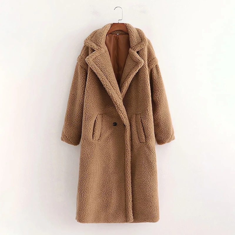 

Evfer Women Casual Woolen Khaki Warm Long Coats Oversize Female Fashion Teddy Cashmere Loose Jacket Ladies Winter Thick Outwear