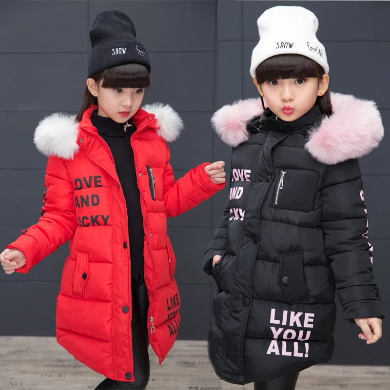 Теплое зимнее пальто для девочек модная длинная Детская куртка с капюшоном из искусственного меха, пальто для девочек, верхняя одежда для девочек возрастом от 4 до 12 лет