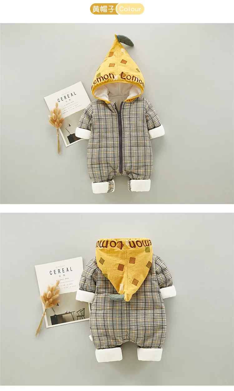 0-18 months Baby winter clothes baby girl Romper jumpsuit thick striped plaid hooded Infant boy jumpsuit baby clothing for girl