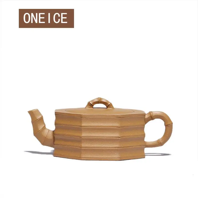 Yixing Purply Clay Teapot Chinese Kongfu Tea Pots Raw Ore Duan Mud Eight Square Bamboo Segments Pot About 140ml