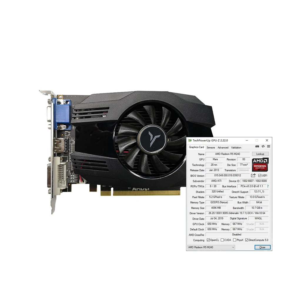 Yeston R5 240-4GD3 VA графическая карта DirectX11 4 ГБ/64 бит 1333 МГц низкое энергопотребление GPU для ПК