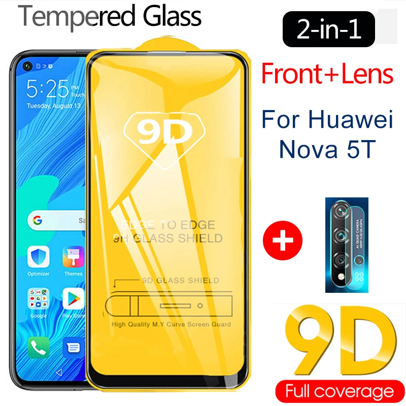 2-в-1 9D полное покрытие закаленное стекло для Huawei Nova 5T 7SE 7i 6SE 3i защита экрана