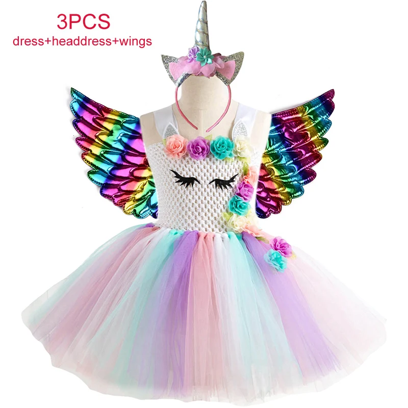 Элегантное платье с единорогом для девочек; 3 предмета; Детские платья для девочек; платье принцессы для дня рождения; Рождественский костюм; детское платье на год