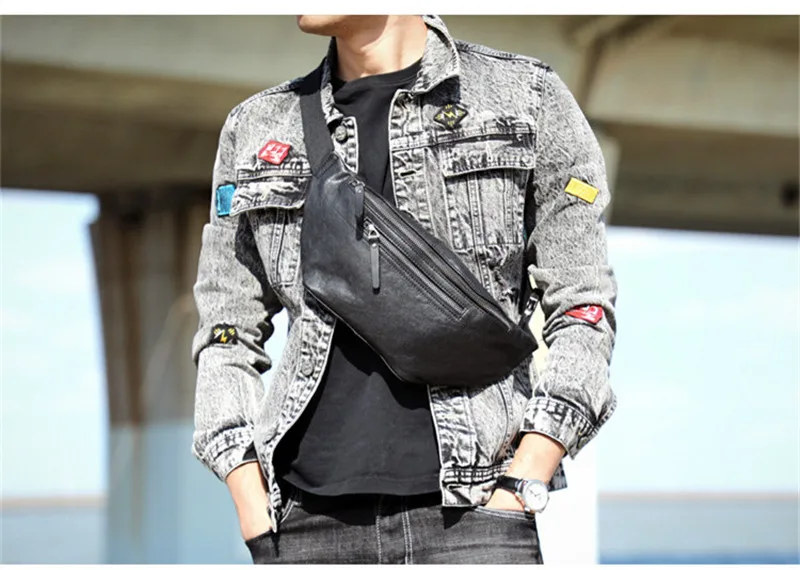 PNDME mode lässig aus echtem leder männer schwarz brust tasche einfache vielseitig natürliche weiche echt rindsleder multifunktions taille pack – Detail 2