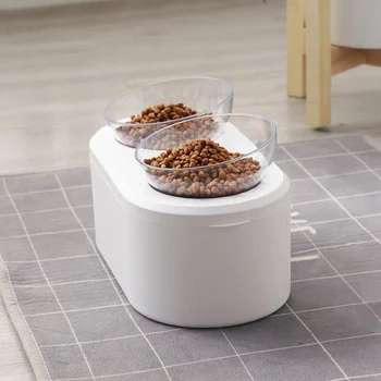 

Cat Dog Raised Feeder With Airtight Storage Pet Detachable Food Water Bowl With Elevated Stand
