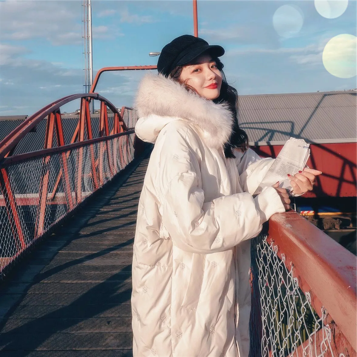 

Photo Shoot M White Eider down Cotton Coat Women's Mid-length 2019 Winter New Style CHIC Korean-style Mid-length Hooded Cotton-p