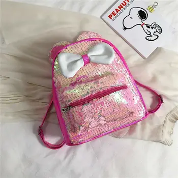 

2020 Newest Hot Kid Shining Sequins Bow Kawaii Ears Backpack Girls Unicorn Travel Shoulder School Bag Leather Rucksack