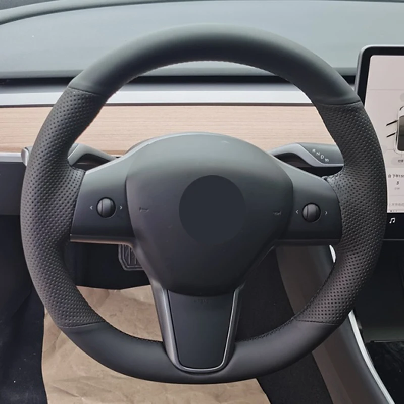 DIY ручной пошив чехол рулевого колеса автомобиля замша Корова кожа Volant оплетка на руль для Tesla модель 3