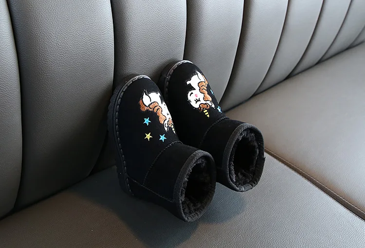 Новые резиновые сапоги; мягкие детские ботинки с единорогом; нескользящие ботинки для девочек; зимние ботинки на плоской подошве с хлопковой подкладкой для мальчиков