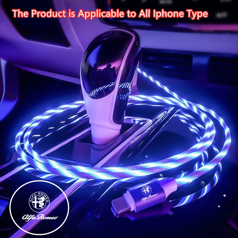 USB-кабель для IPhone 11 12 Pro Max XR XS 8 7 со светодиодной подсветкой Alfa Romeo giulia stelvio giulietta 159 147