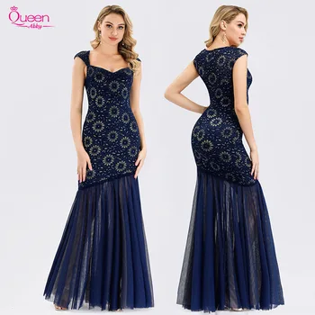 

Evening Dress Mermaid Navy Blue V-neck Elegant with Flowers Straps Women's Fashion Evening Party Gowns