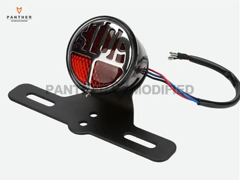 

12V Black Motorcycle Round Stop Vintage License Plate Mount Taillight Moto Brake Light case for Harley Bobber