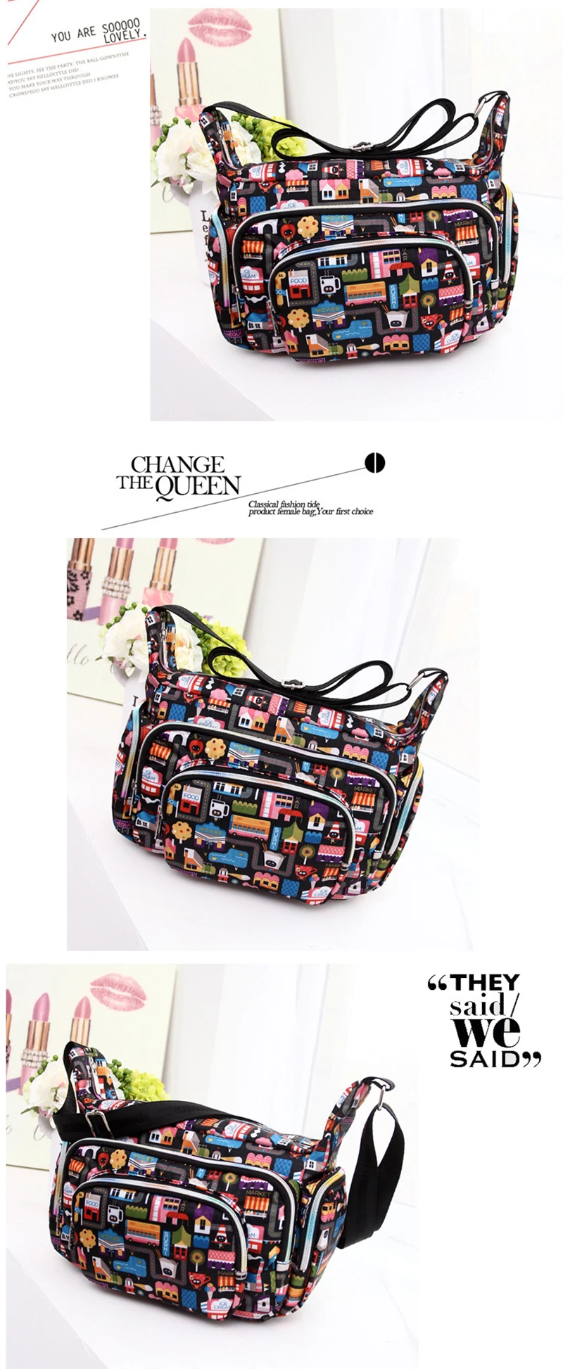 Цветочный стиль кантри сумка на плечо модная повседневная с цветочным принтом уличная нейлоновая водонепроницаемая сумка Оксфорд