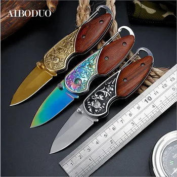 

AIBODUO 5.3" 58HRC Knives Mini Folding Knife with Carabiner Hanging Buckle Hike Outdoor Camp Survive Kit Portable Pocket Tool