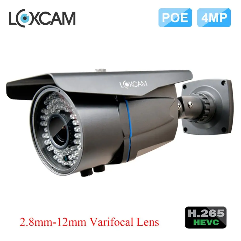 LOXCAM H.265 4MP 48V POE ip-камера IP66 In/уличная Водонепроницаемая 4MP Onvif P2P 2,8-12 мм варифокальный зум CCTV камера наблюдения