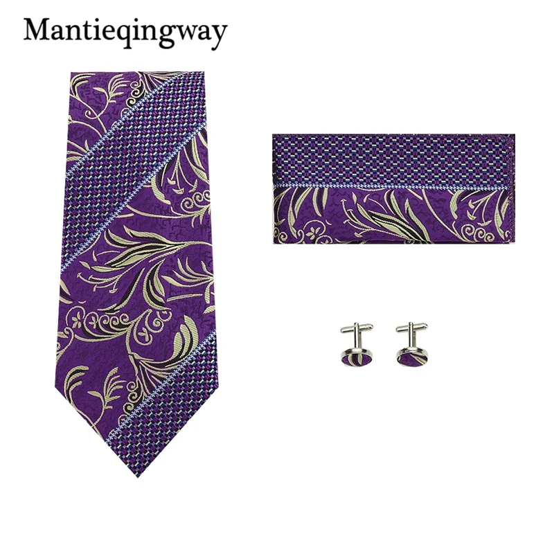 Mantieqingway для мужчин галстук, шейный платок и запонки набор для свадьбы Пейсли носовой платок с цветочным узором галстук для мужчин полиэстер 8,5 см шейный галстук