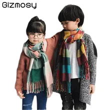 Детские шарфы, Осенний корейский утолщенный длинный клетчатый детский шарф, имитация кашемира, зимняя теплая шаль, шарф для мальчиков SY5225