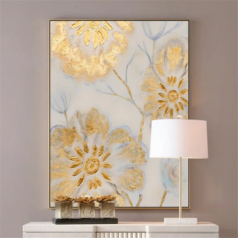 

Best Selling Pure Hand-painted Thick Textured Abstract Oil Painting on Canvas Pop Fine Art Abstract with Gold Foil Oil Painting