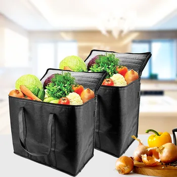 

2pcs Insulated Grocery Bags Storage Portable Reinforced Bottom Heavy Duty Foldable Reusable Shopping Free Standing Durable