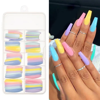 Tanie 100 Sztuk/pudło Długi Balet Sztuczne Paznokcie Cukierki Kolor Naturalne Trumny Sztuczne Paznokcie Nail Art Technika Tipsy Akrylowe Dekoracje