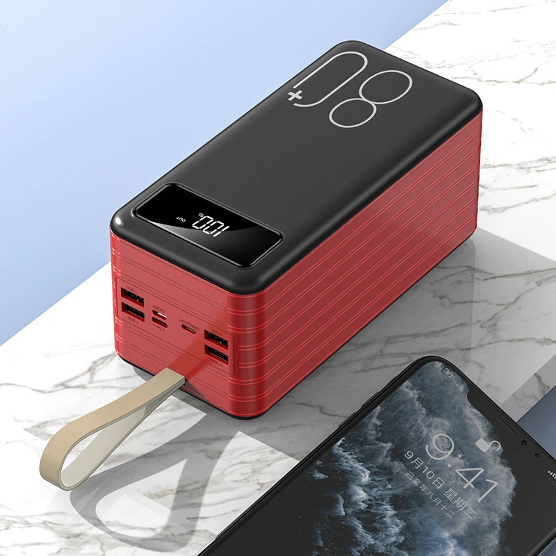 80000mAh Power Bank Built in 4 Cables Portable Charger LED Display Four USB Powerbank External Battery Pack Power Bank Poverbank charmast Power Bank
