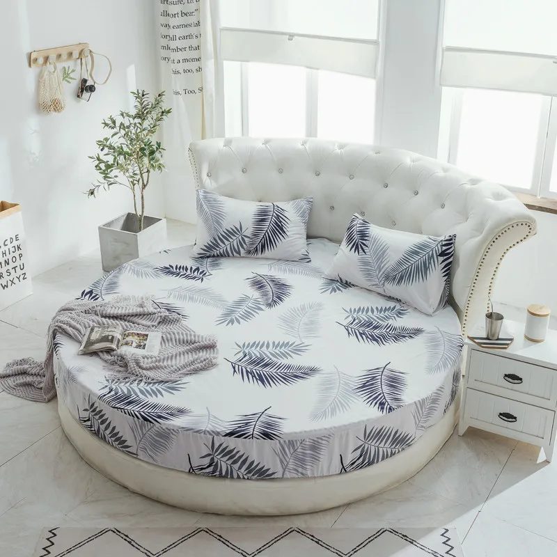 Printing Round Mattress cover 100%cotton Bed sheet fitted sheet with Elastic Themed Hotel Motel Home textiles no pillowcases 2