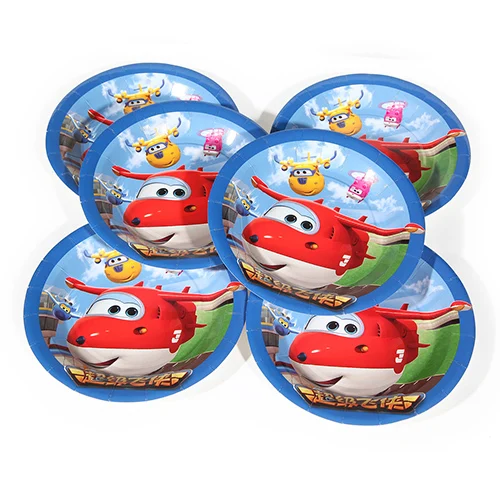 Plate 6pcs High Quality super wings Paper Flag/Plate/Hat Party decoration Foil balloons Baby Happy Birthday event party supplies for kids - Цвет: Plate 6pcs