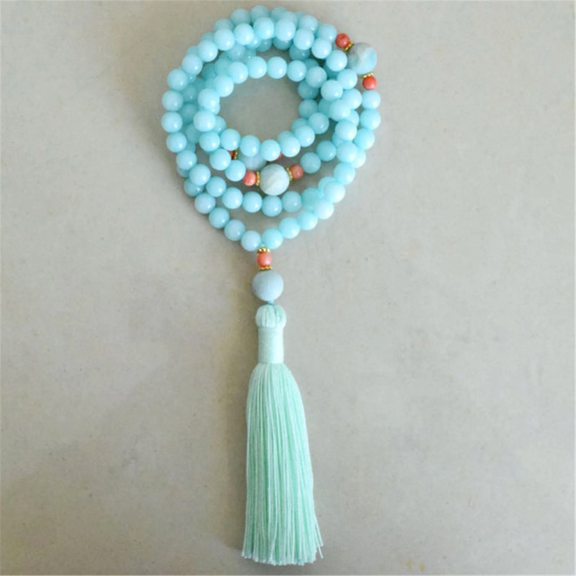 8mm Natural Amazonite 108 Beads Handmade Tassel Necklace Spiritua Spirituality  Meditation