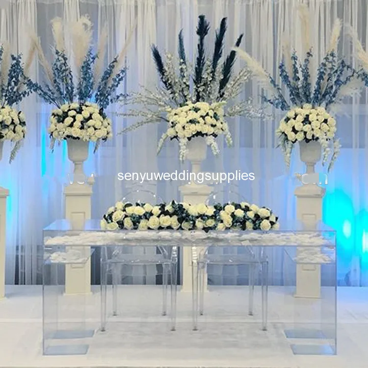 Luxury Flower Table Clear Transparent Acrylic Ghost Table for Wedding stage backdrop stand senyu2251