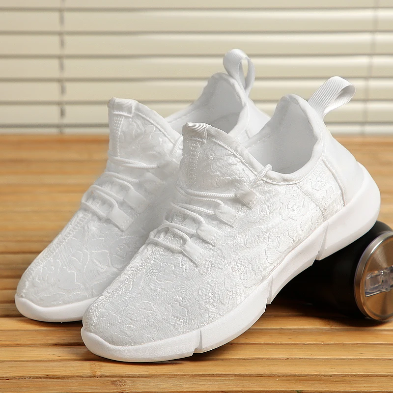 Size30-45 волоконно-оптический тканевый светильник; 11 цветов; Светящиеся кроссовки для девочек и мальчиков-подростков; Светящиеся кроссовки с зарядкой от USB; светильник - Цвет: Белый